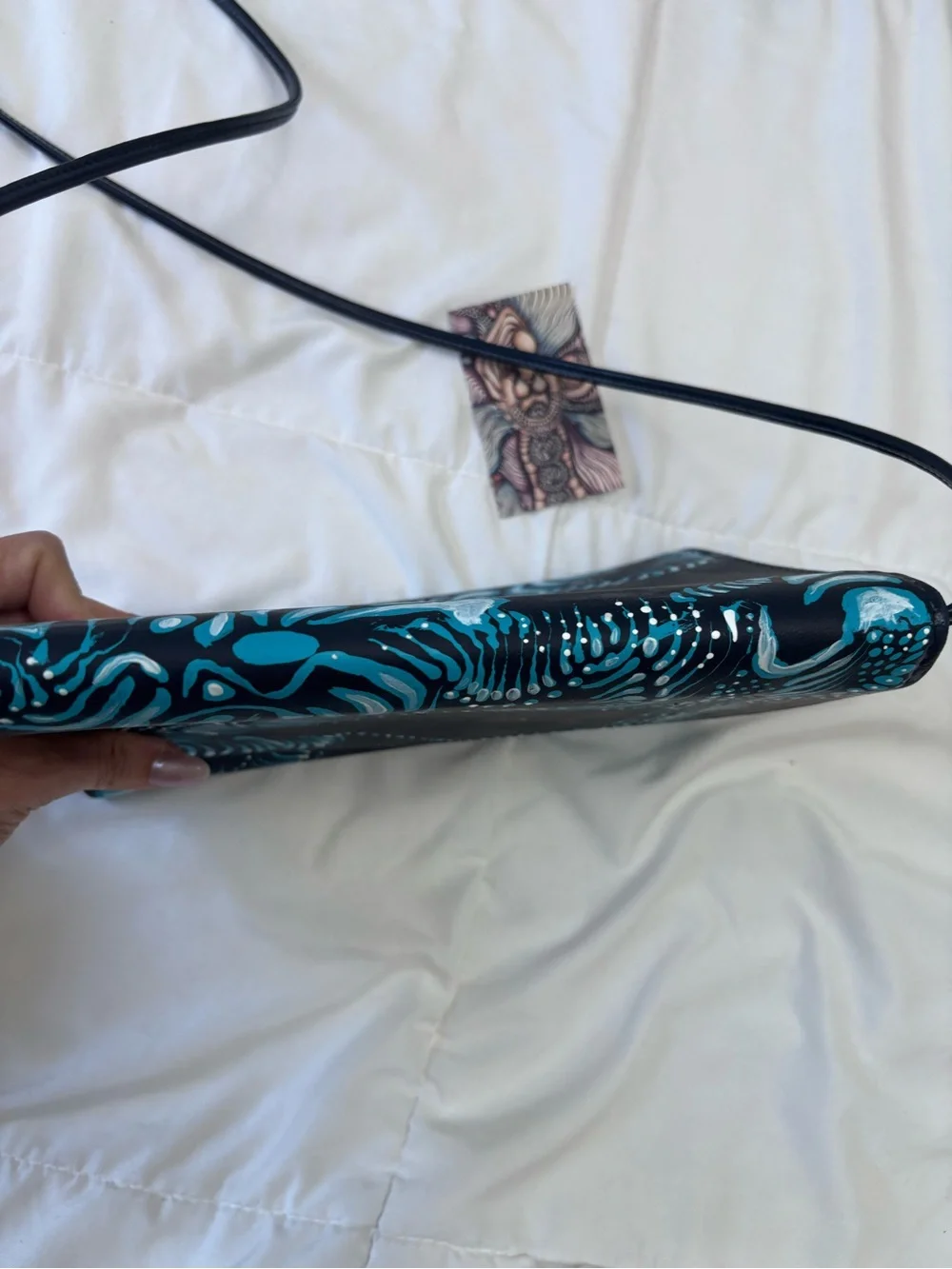 Blue Patterned Women's Crossbody Bag. Hand painted. One of a kind.